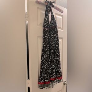 Polka dot dress with red trim and fun mesh accent